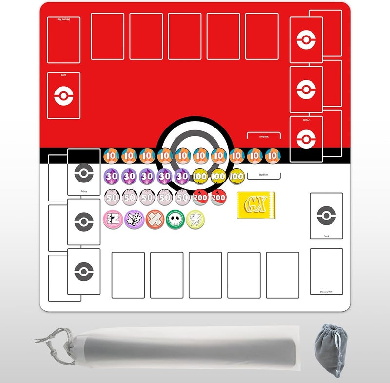Extalas Playmat for Trading Card Game – 2-Player Trainer Mat with 31 Damage Counters and Professional Storage Bag - Image 1